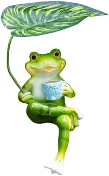 Adorable estatua de jardín de animales con paraguas  Encantadora decoración al aire libre para patio, patio o jardín (café de rana)