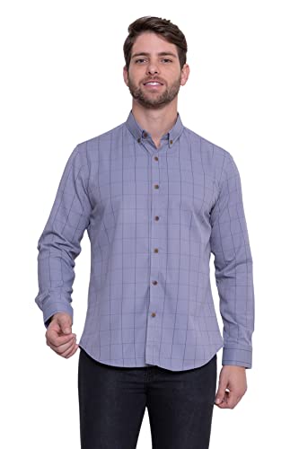 Camisa Social Estampada Masculina Fresca e Sem Goma contém Algodão (M, Roxo)