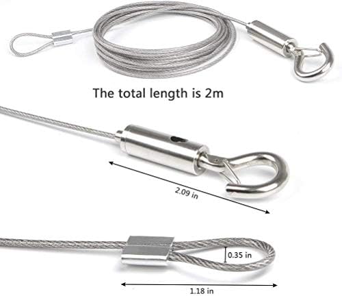 TAIANJI 4 Pcs Picture Hanging Wires with Hook Adjustable Stainless Steel Wire Ropes 1.5mm x 2m Heavy Duty Hanging Wire for Mirror, Light/Lamp, Curtain, Washing Line(Bearing-Load Within 25Kg)
