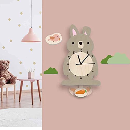 Winomo Easter Rabbit Clock Cartoon Bunny Carrot Swinging Wall Clock For Home Classroom Easter Decoration #TOP7
