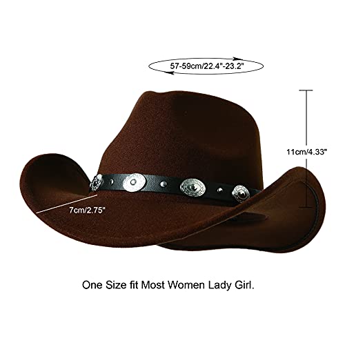 Lanzom Women Men Felt Wide Brim Western Cowboy Hats Belt Buckle Panama Hat Fit Size 6 8/7-7 1/4(Coffee, Medium) #TOP1