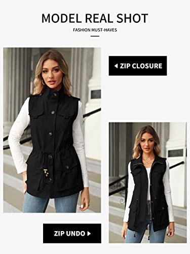 Koodred Women's Casual Military Utility Vest Lightweight Sleeveless Drawstring Jackets With Pockets #TOP1