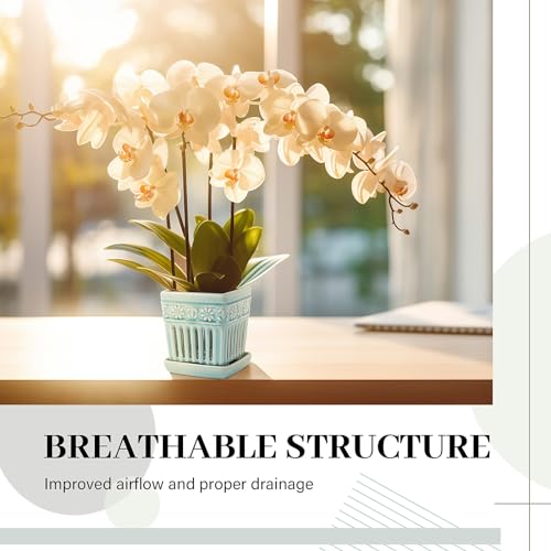Tiangrid 2 Set Orchid Pots with Holes and Separate Saucer Ceramic Orchid Planter with Drainage Holes Crackle Glazed Pottery Small Flower Pot Porcelain Flower Containers for Orchids Repotting