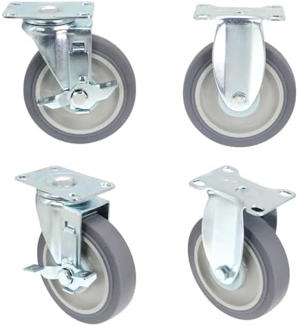 DGQ 5" Caster wheels Heavy Duty Premium Commercial Grade Non-Marking Set of 4 (2 Rigid, 2 Swivel with Brakes)