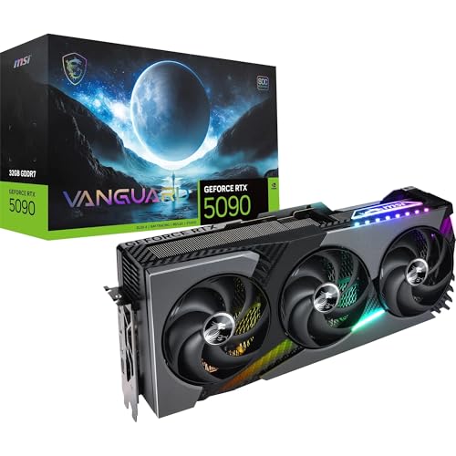 MSI NVIDIA GeForce RTX 5090 32G Vanguard SOC Carte Graphique Gaming GDDR7 512 Bits, Fréquence Boost jusqu'à 2512 MHz, PCIe Gen 5, DLSS 4, DP 2.1b x 3, HDMI 2.1b x 1