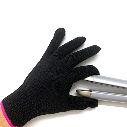 lessmon professional heat resistant glove for hair styling heat blocking for curling flat iron and curling wand suitable for left and right hands 1 piece pink edge