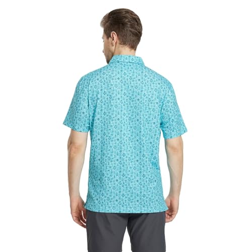 Image of M MAELREG Mens Golf Shirt Short Sleeve Dry Fit Print Moisture Wicking Performance Patterns Collared Polo Shirt