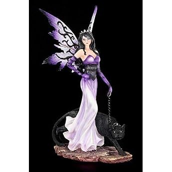 Lila Elfen Figur mit Panther an der Leine - Fee Fairy