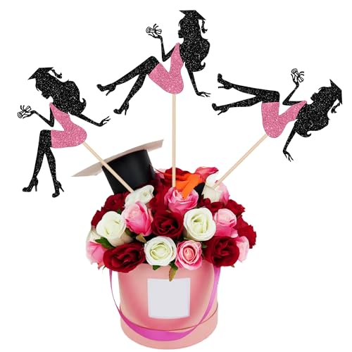 12 PCS 2026 Graduation Theme Centerpiece Sticks Grad Cap Diploma High Heel Girl Graduation Table Flower Centerpieces 2026 Senior Graduation Floral Decorations for Girl Graduation Party Supplies Pink