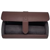 TIMELYBUYS Deluxe Brown Saffiano 3 Watch Bangle Bracelet Travel Watch Case and Jewelry Roll Father's