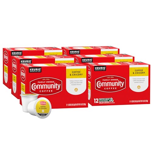 Image of Community Coffee & Chicory 72 Count Coffee Pods, Dark Roast, Compatible with Keurig 2.0 K-Cup Brewers, 12 Count (Pack of 6)
