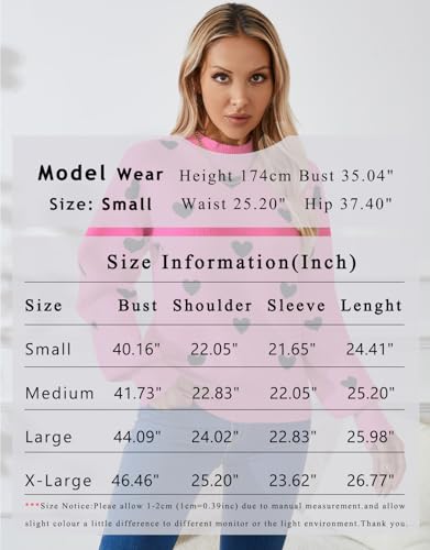 Image of Women's Long Sleeve Mock Neck Sweaters Loose Cute Heart Pullover Sweater