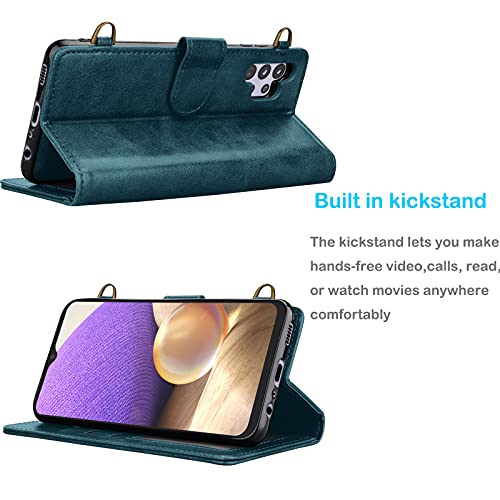Tekcoo Galaxy A32 5G Wallet Case, Crossbody Shoulder Carrying Purse Cover With Rfid Blocking Card Slots Holder Flip Pu Leather [Detachable Magnetic Hard Case] For Samsung Galaxy A32 5G [Dark Green] #TOP5