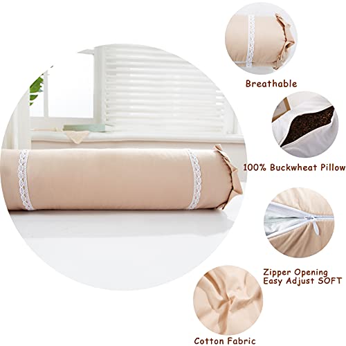 Edomi Lumbar Support Buckwheat Pillow Cervical Neck Roll Pillow Buckwheat Hulls Filling Cooling Round Pillows Therapeutic Bolster For Side Sleepers Spine And Back Support (16X4 Inch, Light Tan) #TOP3