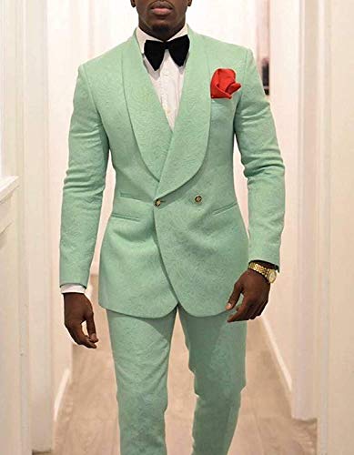 Men's Shawl Lapel Slim Fit Suit 2 Pieces Groom Tuxedos Double-Breasted Blazer Prom Party Suits4