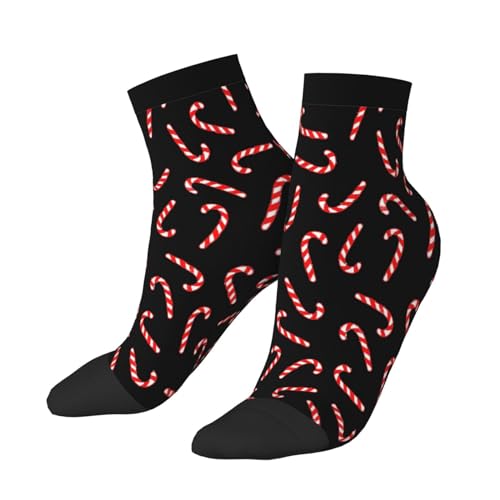 Men Women Candy Cane Print Ankle Socks Quarter Athletic Socks