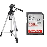 Amazon Basics 152 cm (60-Inch) Lightweight Camera, DSLR and Binocular Tripod with Bag, Black & SanDisk 128GB Ultra SDXC card up to 140 MB/s with A1 App Performance UHS-I Class 10 U1 - Image 1