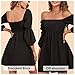 EXLURA Womens Square Neck Dress Long Puff Sleeve A-Line Casual Short Mini Dress Black