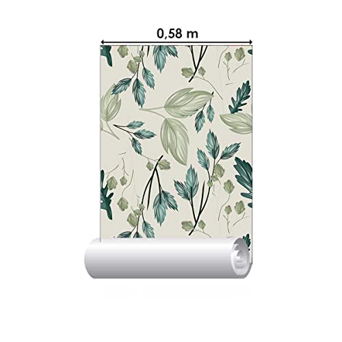 Papel de Parede Adesivo Folhas Verdes em Fundo Branco N05238 Rolo de 0,58x3,00