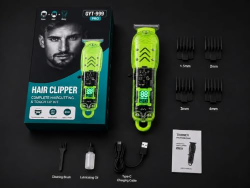 Image of GYT-999 Pro Hair Clipper & Trimmer Kit, Stainless Steel Blade | LED Digital Display, Type-C Charging, 4 Guide Combs, Cordless Trimmer, Face, Hair & Body