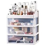 Makeup Organizer for Vanity, Skincare Organizers with 3 Drawers, Cosmetics Organizer for Skin Care, Eyeshadow, Brushes, Lipstick, Powders, Nail Polish.Great for Dresser, Bedroom, Bathroom (White)