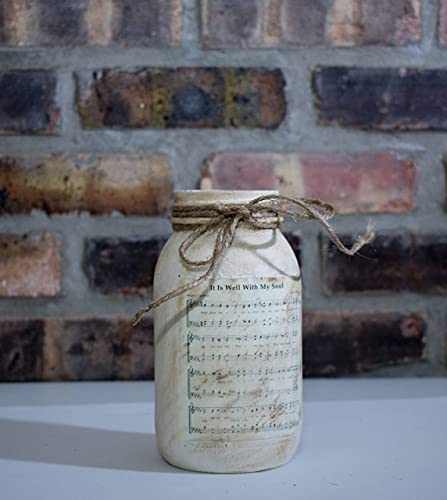 Hand-Painted Rustic Sheet Music Jar with "It Is Well With My Soul" Design – Perfect for Gifts and Home Decor - Image 4
