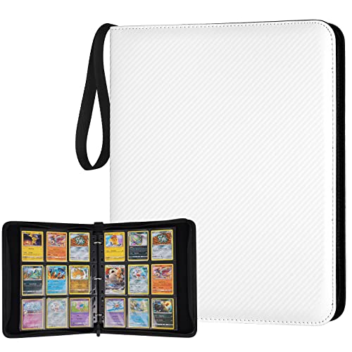 GERMUN 3 Ring 9 Pocket Zipper Card Binder, 720 Double Sided Standard PU Trading Card Album Folder for TCG & Sports Cards, Not Fit Top Loaders (White)