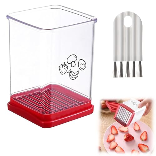 Fruit Slicer, Fruit Cutter, Cup Slicer Fruit and Vegetable Speed Slicer with Bottom Push Plate Portable Slicing Tool with Cleaning Brush for Strawberry/Banana/Vegetable Kitchen Gadgets