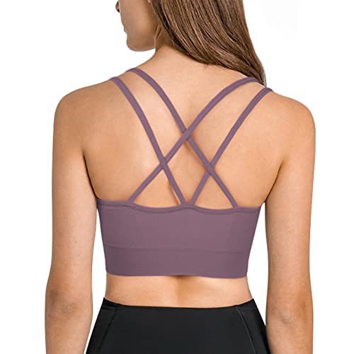 Wanayou Cross Back Sports Bras For Women Criss-Cross Back Padded Strappy Yoga Bra With Removable Cup Medium Support Workout Bras 3 Pack (3 Pack(Black+White+Purple), Medium) #TOP1