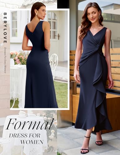 Image of BeryLove Formal Wedding Guest Evening Midi Ruffle Dresses Prom Cocktail Party Mother of The Bride Dress