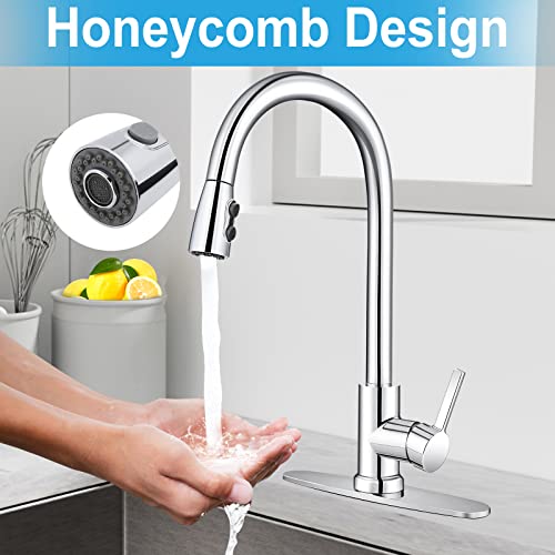 Chrome Kitchen Faucet, Pull Down Chrome Kitchen Faucet With Sprayer, Stainless Steel Commercial Modern Single Hole Rv Kitchen Faucets, Single Handle Kitchen Sink Faucets For Kitchen Bar Laundry #TOP5