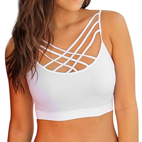 Lavany Femmes Court Hauts Criss Traverser Yoga Gym Course Sports Soutien-Gorge Entraînement Chemisier - Blanc, S