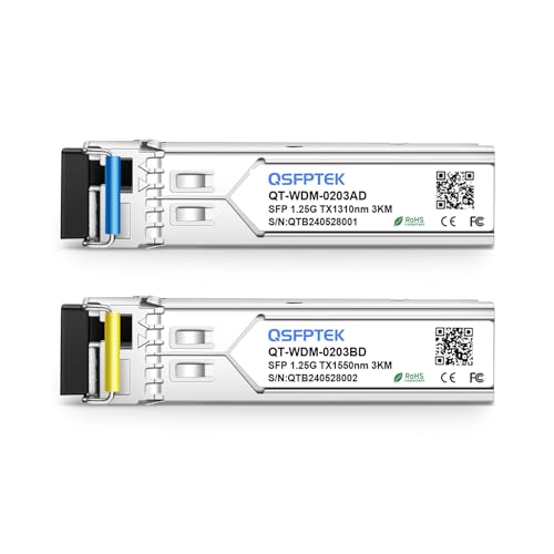 Image of QSFPTEK 1.25G SFP Module, 1000Base-BIDI WDM Transceiver, 3KM Simplex LC DDM, Tx1310 /Rx1550nm Optical Fiber Transceiver for Cisco GLC-BX-U and GLC-BX-D, Ubiquiti, Mikrotik, D-Link, Supermicro, Netgear