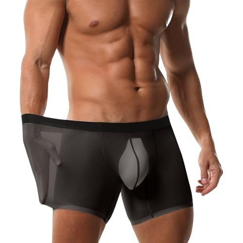 DKEGIFF Mens Mesh Underwear Ice Silk Boxer Brief Male See Through Underpants Cooling Extended...