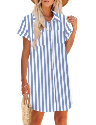 Image of Zeagoo Summer Dresses for Women 2026 Cotton Button Down Short Sleeve Tshirt Dresses Casual Mini Beach Dress
