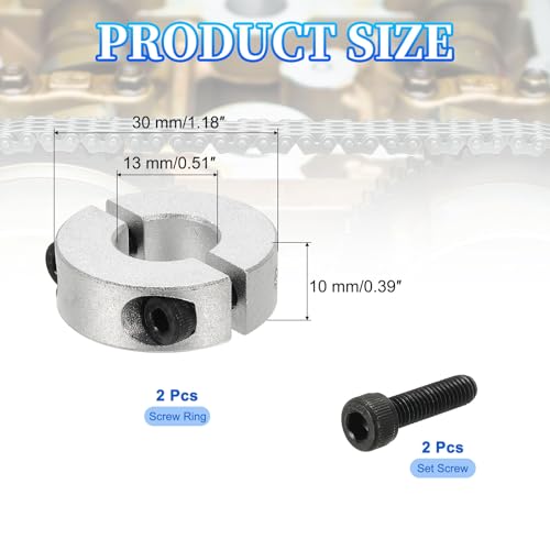 QUARKZMAN Bohrung 13 mm Doppelter Spaltschaftkragen 30 mm Außendurchmesser 10 mm Dicke Aluminiumlegierung Klemmkragen mit Set-Schraube & Sechskantschlüssel (Silber, Packung mit 2)
