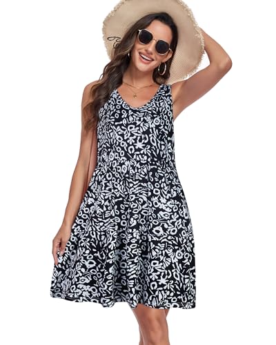 Image of Sundresses for Women Summer Sleeveless Tiered Swing V Neck Tank Dress