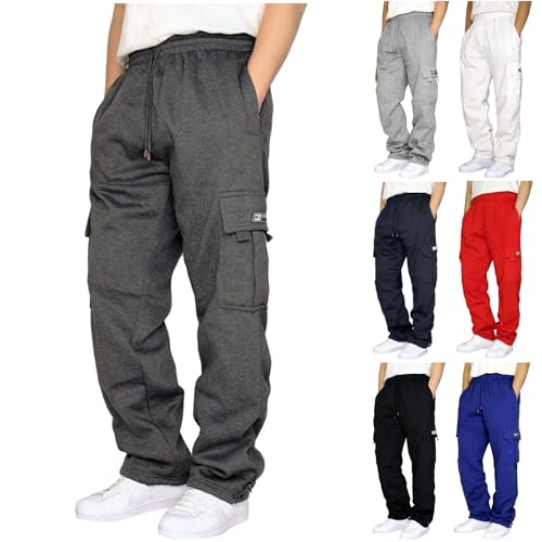 Cargo Sweatpants for Men Plus Size Baggy Elastic Waist Joggers with Pockets Casual Drawstring Open Bottom Sweat Pants