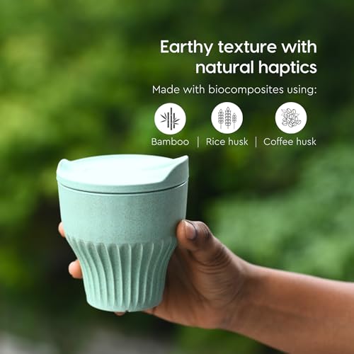 Image of Eha Earth Friendly Rafter Coffee Mug with Lid | Tea Cup Set | 250 ml | Made with Rice Husk | Microwave Safe Mugs for Gifting | 2 Unit | Celeste