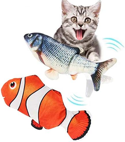 Electric Pet Cat Catnip Toy|Pack of 2 Moving Fish |Realistic Plush Simulation Wagging Fish Charging Plush Fish for Indoor Cats…