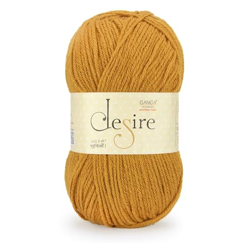 Image of Ganga Acrowools Acrylic Desire Hand Knitting and Crochet Yarn. Pack of 1 Ball - 100Gms. Shade No - (Dis52) Mustard