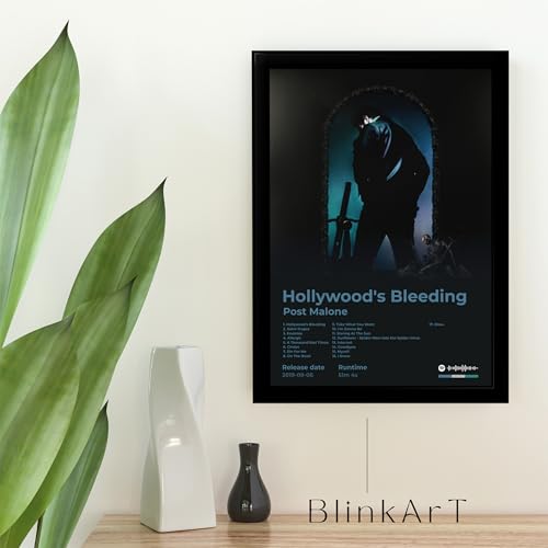 Image of BLINKART Post Malone- Hollywood's Bleeding Wall Photo Frames | Wall Art for Bedroom, Living Room, Studio or Office | Album Cover Print with Spotify Song Link QR Code | Gift for Fans - 8x12 In