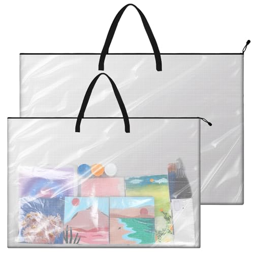 Image of Tenceur 2 Pcs Art Portfolio Case 24 x 36 and 48 x 36 Inch Large Poster Storage Bag PVC Art Portfolio Container with Zipper and Handle Bulletin Board Clear Storage Folder for Artwork