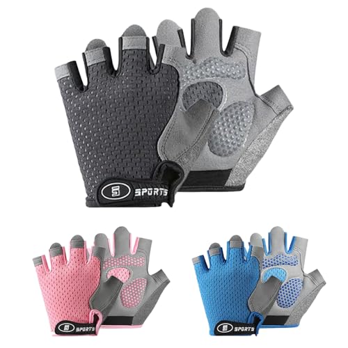Mecmbj Guantes Bici Niño, Guantes Ciclismo Medio Dedo para Niños de 9 a 13 Años, Antideslizantes, Porosità, Adecuado para Ciclismo, Escalada, Patinaje sobre Hielo(Gris)