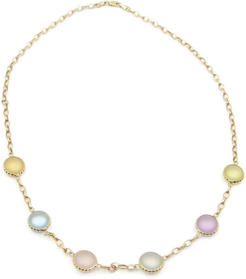 Sophia Fine Jewelry Multi-Color Frosted Gemstones Fancy 17 Inches Necklace 14k Yellow Gold Chain
