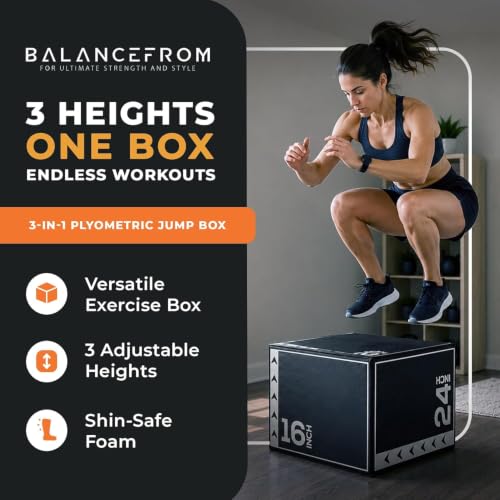 Image of BalanceFrom 3-in-1 Foam Plyometric Jump Box for Home Gym, Multiple Heights.