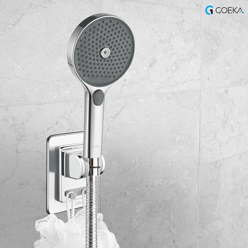 Image of GOEKA Self Adhesive Hand Shower Holder for Bathroom Wall | Durable ABS Body | Adjustable & Waterproof Wall Mount Shower Head Hook | No Drill Mop /Broom Holder for Kitchen & Bathroom (Silver)
