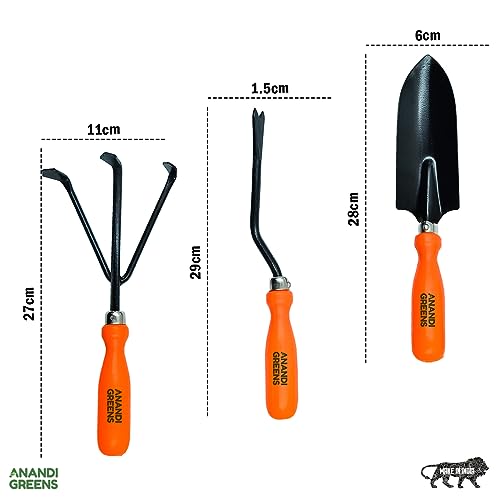 Image of Anandi Green's Metal Agriculture Garden Spectacular Heavy Duty Plastic Handle Gardening Tools Set Pack of 3 for Gardening
