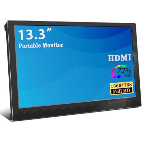 Image of 13.3-Inch Portable Monitor HDMI Monitor 1366 * 768P 60HZ HD with Built-in Dual Speakers, Game Console Monitor, HDMI Type-C Suitable for Laptops /Computers /PC /Mac /PS5 /4