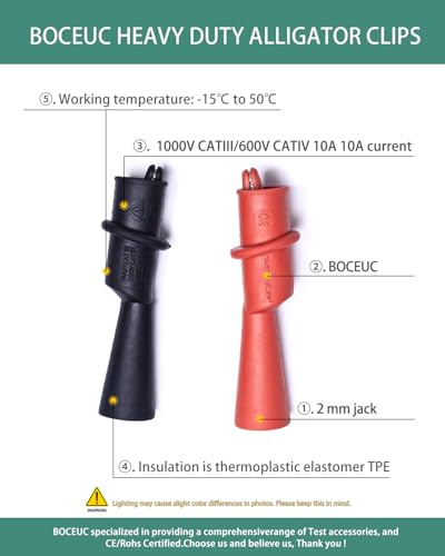 Image of Multimeter Alligator Clips, Insulation Alligator Clip with Flexible Boots for 2mm Diameter Probe Tips
